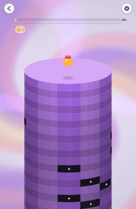 Crown Crush level with a ball on top of a tall purple tower