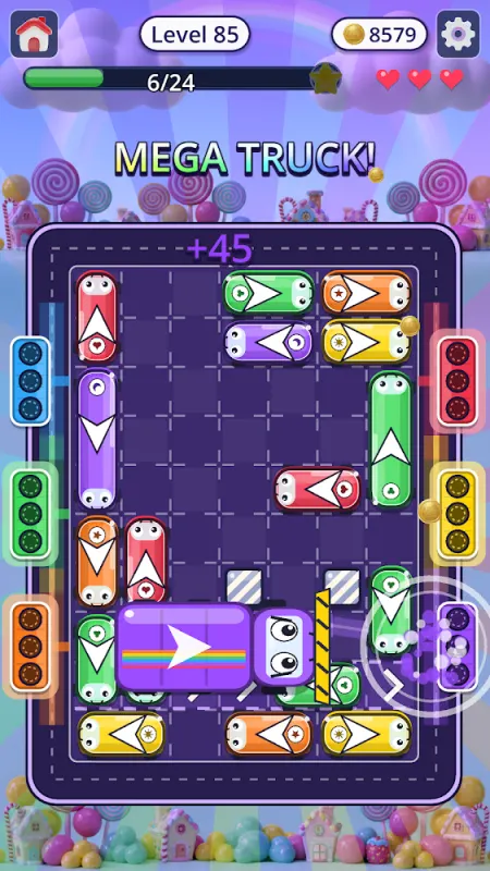 Jelly Jam level with colorful jelly cars on a parking grid