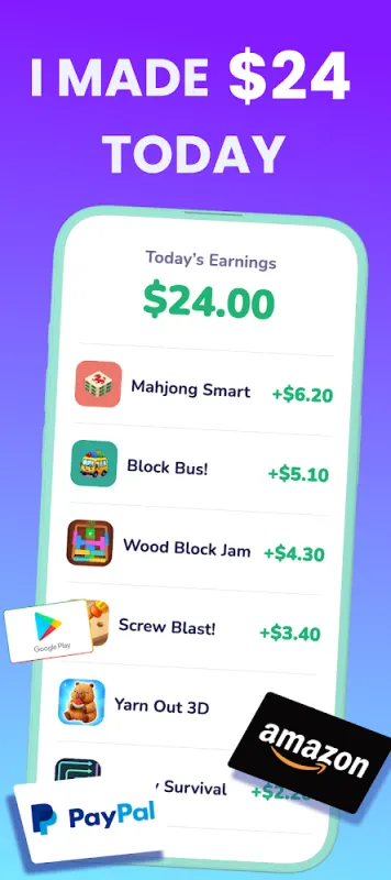 Playout's Today's earnings screen with money earned per game