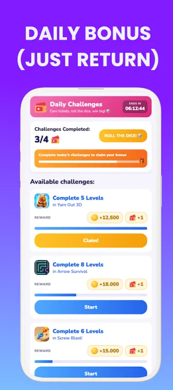 Playout's daily bonus screen